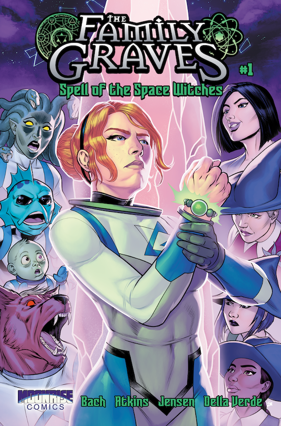 Supernatural adventure returns in The Family Graves: Spell of the Space Witches! Back now on Kickstarter: bit.ly/4aW58Qg
The mixed-up monster family's new arc has Strange Academy &amp; Sabrina vibes, as Nori, teen siren, is drawn into a high school coven of total witches.