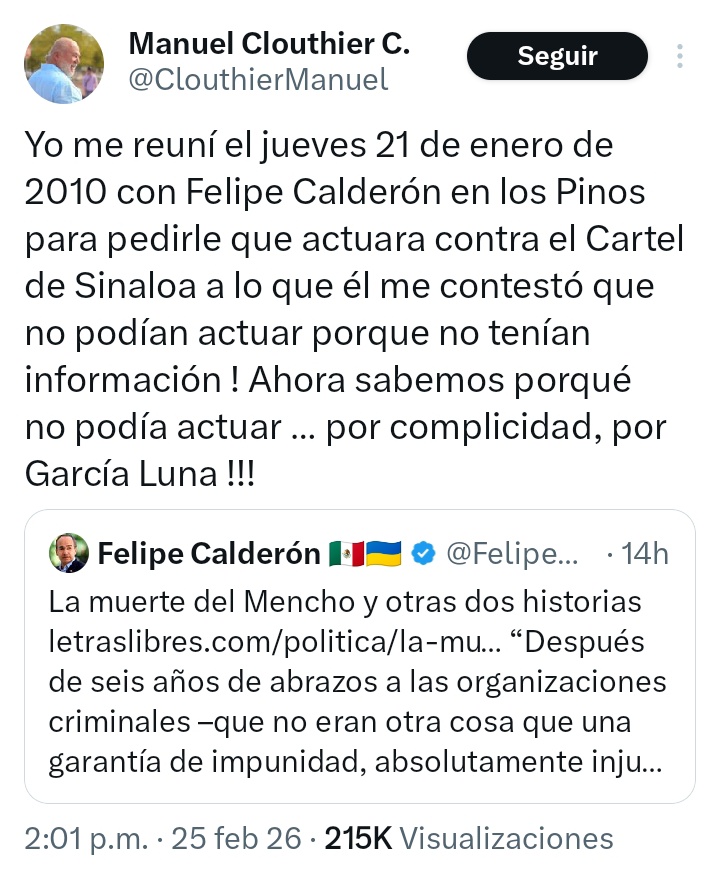 El gobierno espurio de <a href="/FelipeCalderon/">Felipe Calderón 🇲🇽🇺🇦</a> fue un NARCO GOBIERNO.

Y no lo digo yo, si no un prianista anti 4T como <a href="/ClouthierManuel/">Manuel Clouthier C.</a>.

¡Sopas!