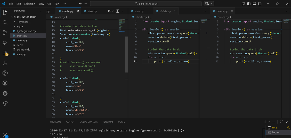 diwa810's tweet image. Day 26 of #genAI+#Backend
#Practiced:
• Query + filter
• Insert
• Delete
• Session handling
• Commit behavior
#SQLAlchemy  #SQLitePracticed #Python #coding #Authantication #API #FastAPI #CodingJourney