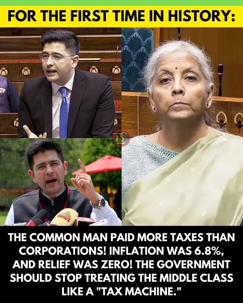 For the first time, the common man pays more taxes than corporations.

Inflation 6.8%.
Relief 0%.

Stop treating the middle class like a “tax machine.”

#TaxJustice #MiddleClassMatters <a href="/DFS_India/">DFS</a>