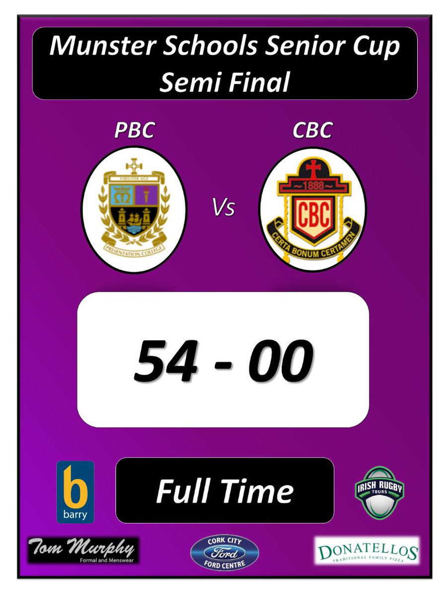 Full time here in Virgin Media Park. A wonderful display from our players! 

Commiserations to the CBC players and their coaches. 

We march on to the final ⚫⚪🟣