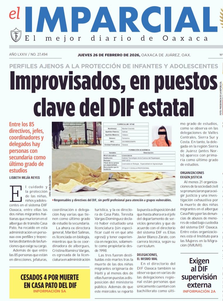 El <a href="/DIF_Oaxaca/">DIF Oaxaca</a> necesita una buena sacudida.
📸 La Jornada/ Imparcial.