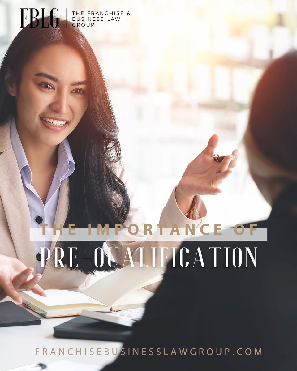 FranchiseLawLLC's tweet image. Pre-qualification is a needed step before providing prospective franchisees with an FDD (Franchise Disclosure Document). It helps you identify qualified prospects and protect your brand’s sensitive information.

#franchiselaw #prequalify #prequalification