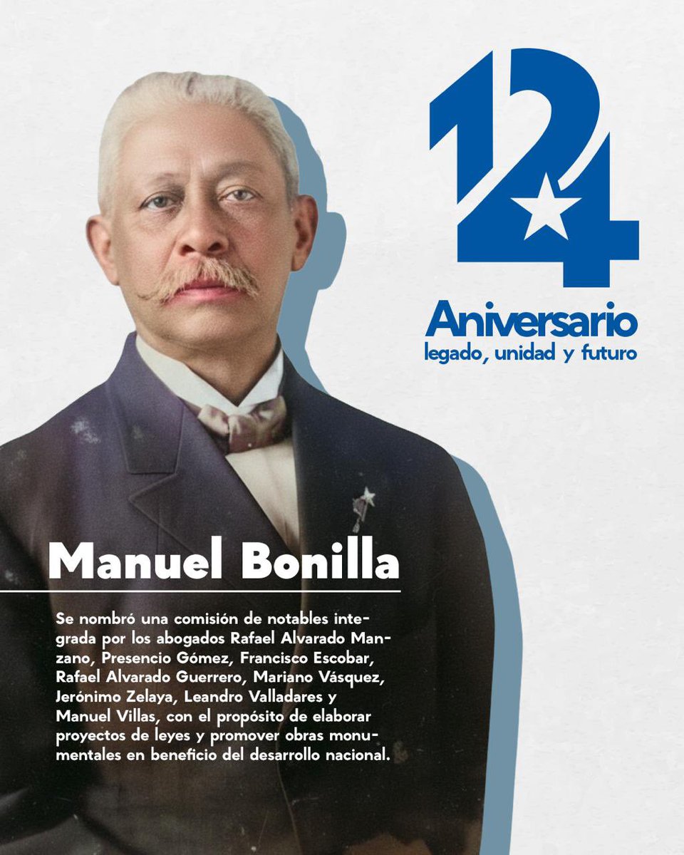 PNH_oficial's tweet photo. Mañana conmemoramos 124 años de la fundación del Partido Nacional de Honduras 🇭🇳💙
Una historia que ha marcado el rumbo del país, recordando el legado de Manuel Bonilla y su aporte al desarrollo nacional.
124 años de legado, unidad y futuro.
#124AniversarioPNH #Honduras https://t.co/l78m22Pdo3