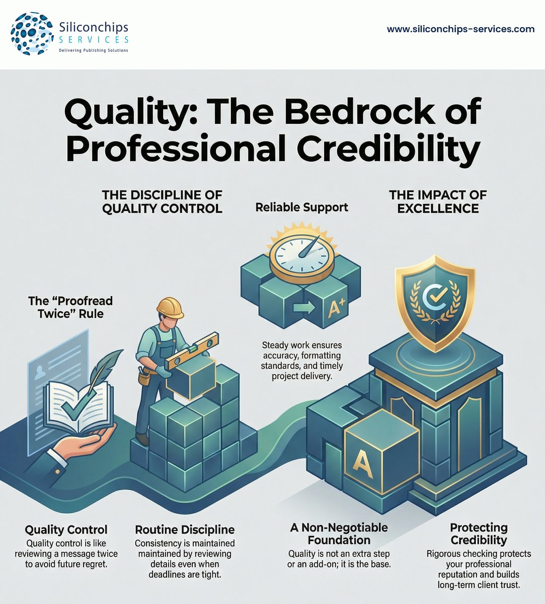 siliconchipsuk's tweet image. Quality control is a bit like proofreading your own message twice 😄
You only regret it when you skip it.
Quality is not an extra step. It is the foundation.

What does quality mean to you in professional work?

#QualityMatters #AcademicPublishing #PublishingSupport
