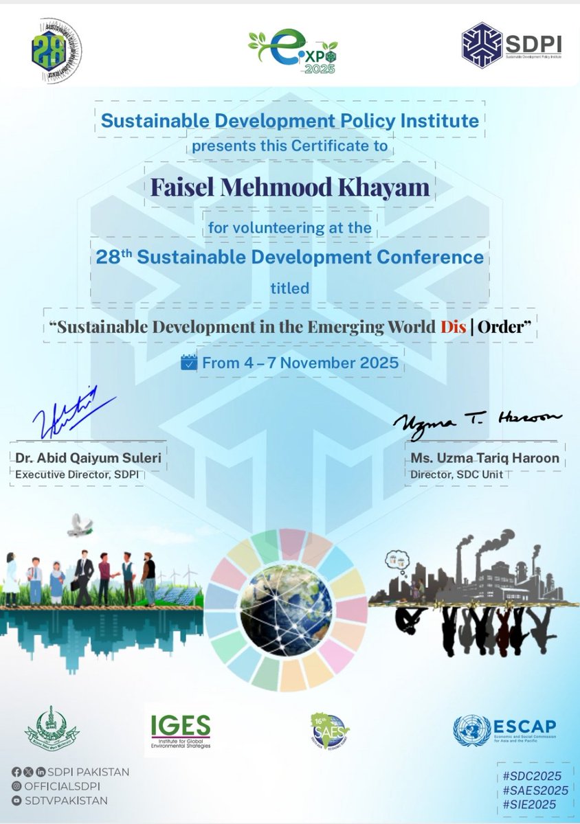 Huge Thanks to Sustainable Development Policy Institute (SDPI) Pakistan🇵🇰🇵🇰 for this kind Appreciation and Recognition of Volunteer services of social Media. 

It was pleasure for me and our unbeatable Team to working with @SDPI
 Rendering Social Media services.