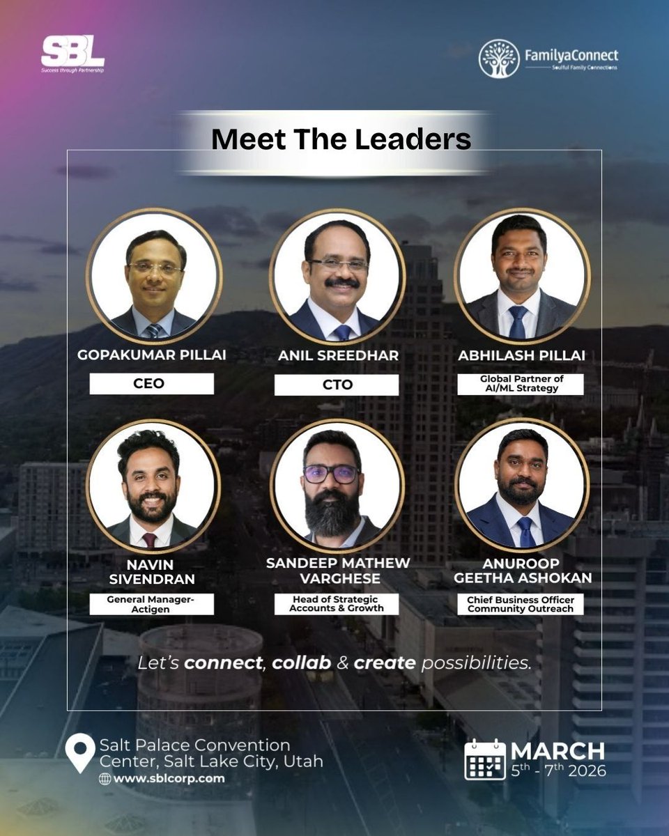 SBLCorpSolution's tweet photo. Meet SBL Knowledge Services leaders at RootsTech 2026. 

Driving AI innovation, strategic growth, and community impact, they’re ready to connect and shape the future of genealogy. 

March 5–7, Salt Lake City.

#MeetTheLeaders #RootsTech2026 #SBL https://t.co/ZjgbVuzyr0