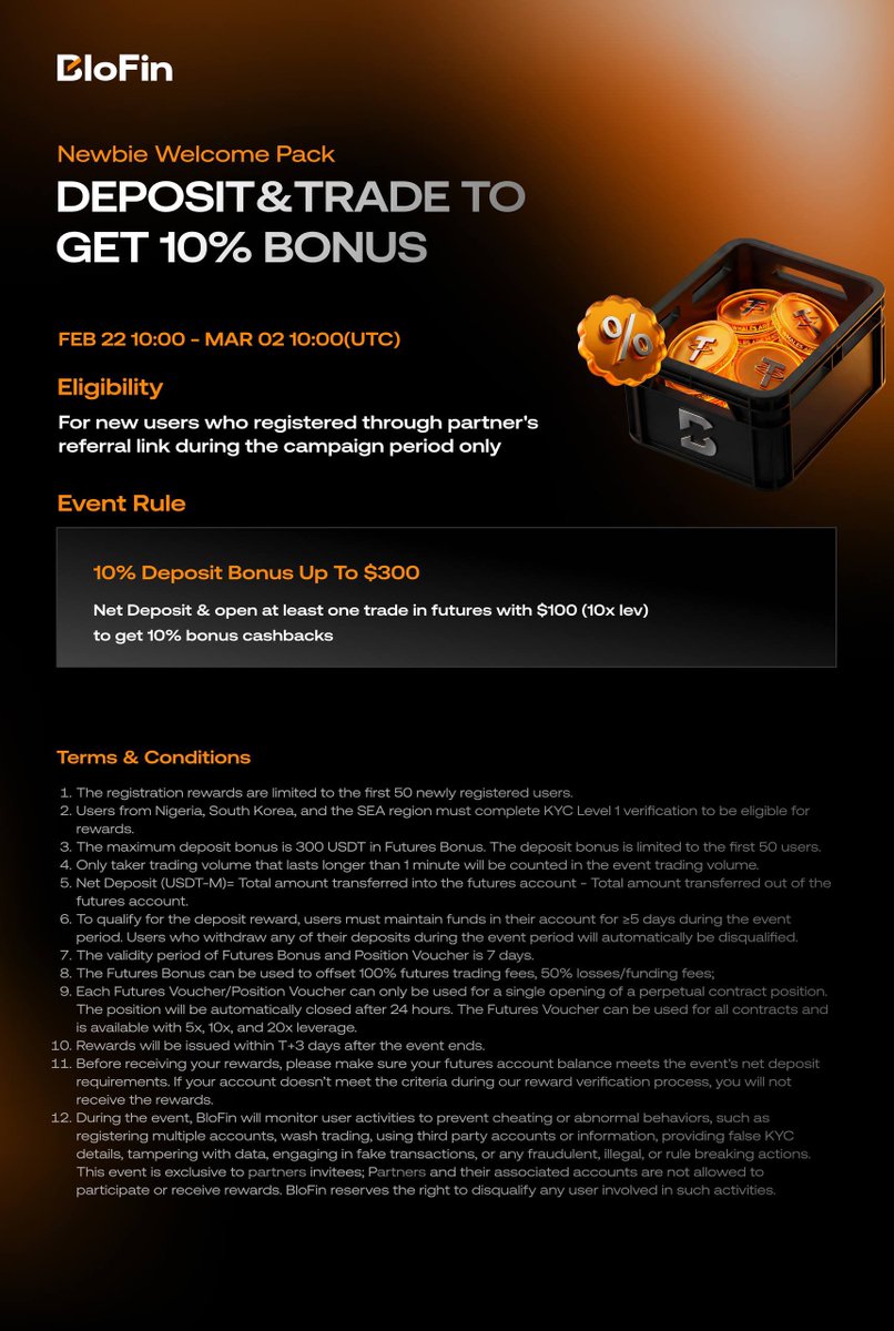 Gm Legends ☕️

⚡️GET guaranteed $300 when you trade with <a href="/BloFin_Official/">BloFin Exchange</a>

1️⃣Sign Up: partner.blofin.com/d/TheHungryLem…

2️⃣Net Deposit &amp; Open ONE Futures Trade with $100 (10x lev.) hold for 1Minute.
$100 → $10
$300 → $30
$500 → $50
$1,000 → $100
$2,000 → $200
$3,000 → $300
