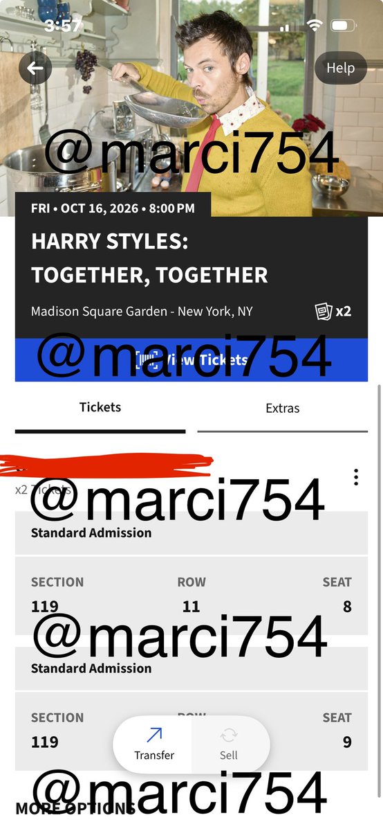 marci754's tweet photo. WTS HARRY STYLES TOGETHER TOGETHER NYC TICKETS

October 16, 2026

TWO SEAT TIX

Sec 119 row 11 seats 8-9

$728 each, including G&amp;S PayPal fee

Dm me YESGIRL XD https://t.co/cbHAIDF994