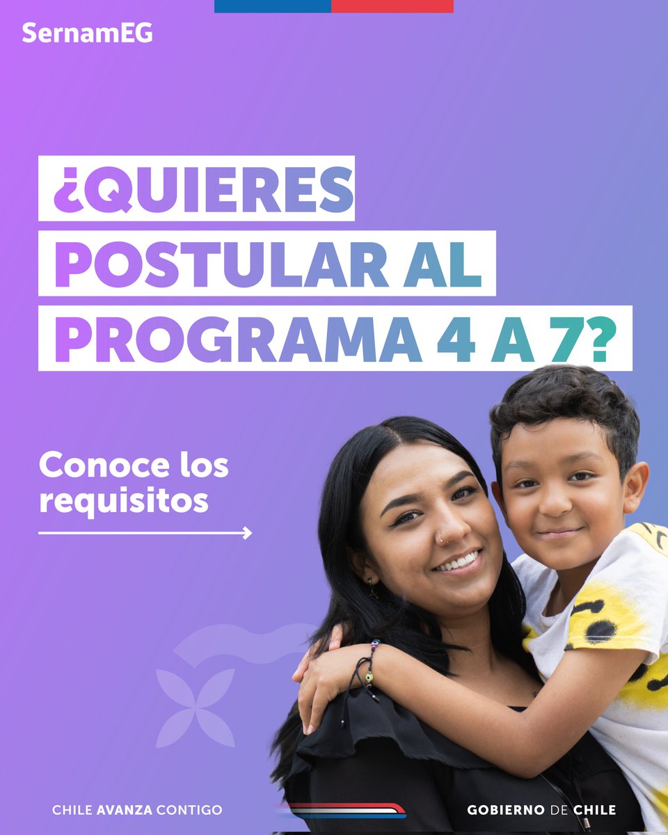 SernamEGChile's tweet photo. 📌 Recuerda que están abiertas las postulaciones para el Programa 4 a 7. 

👉¿Quieres postular? Conoce aquí los requisitos

Infórmate en 📲 https://t.co/VB7ZONr9dm
¡No te quedes fuera! 💜

#SernamEGAvanzaConTodas https://t.co/ZxIP1o4py6