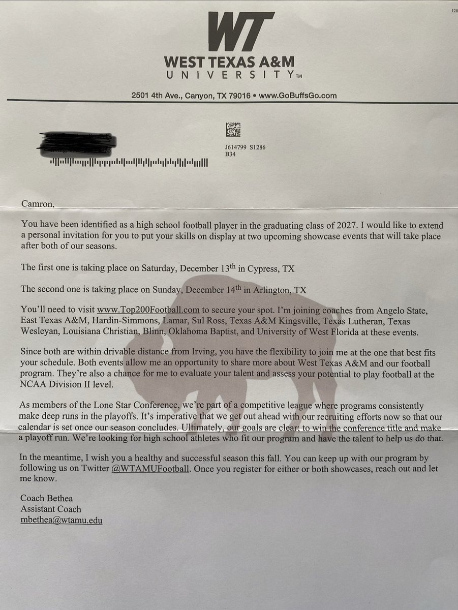Thanks to WT West Texas A&amp;M University for the invite💪 <a href="/CoachMikeBethea/">Mike Bethea</a>