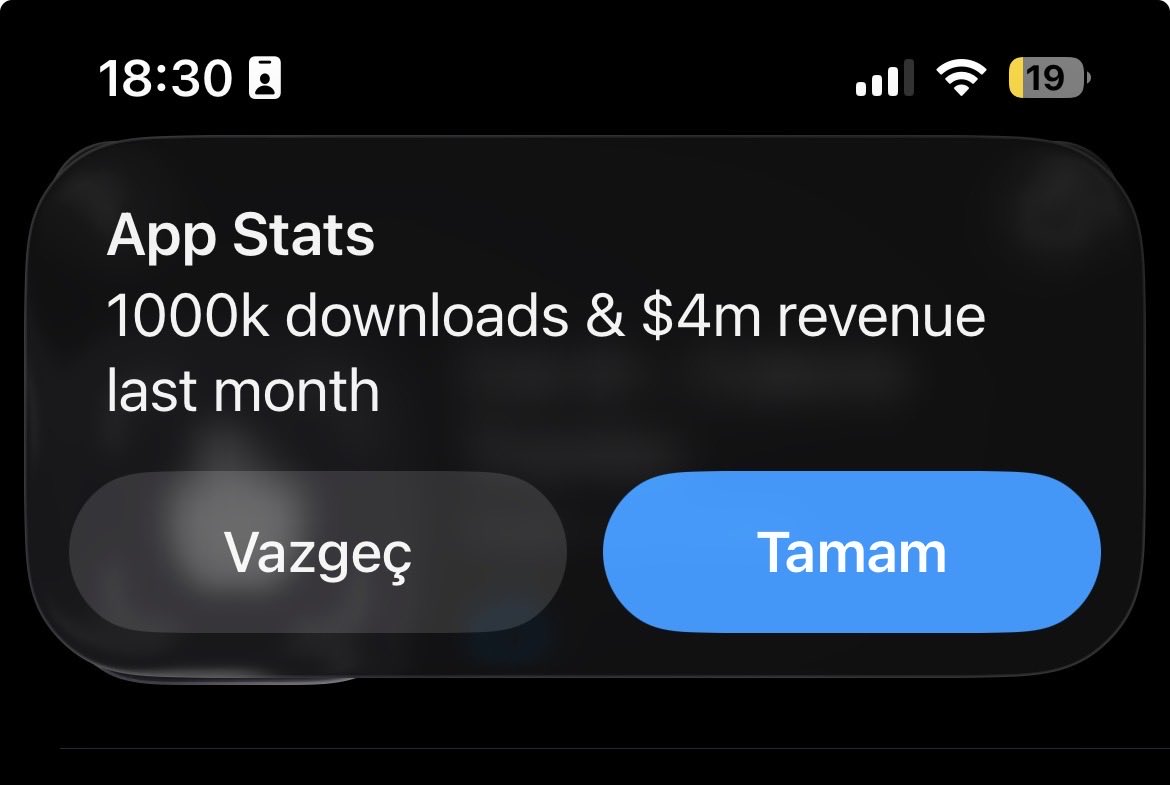 app store uygulamalarının aylık indirme ve gelirine bilirim şeklinde nasıl bakabileceğinizi bilmiyorsanız anlatıyorum

1. mente eklediğim linkten shortcutı indiriyosunuz

2. app storea girip statlarına bakmak istediğiniz uygulamayı açıyorsunuz 

3. paylaş butonuna basıp app stats