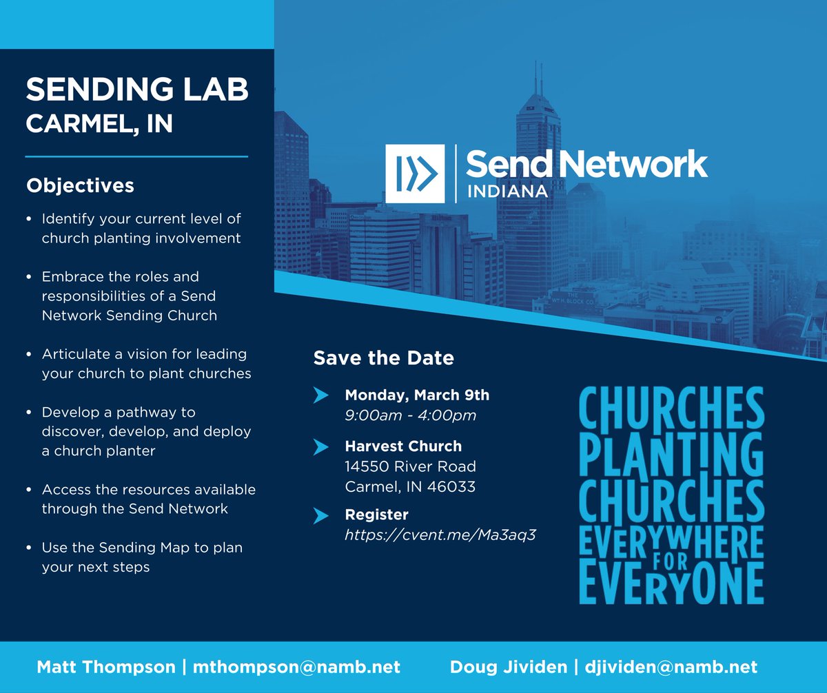 SendIndiana's tweet photo. Join us for our next Sending Lab in Carmel, IN on March 9th!

It’s not too late to register for this highly valuable training. Sign up today and discover what God could do through your church. 

Register today: https://t.co/mhLsZEfzZO

#sendnetwork #indiana #churchplanting https://t.co/wsYtSpC5bP