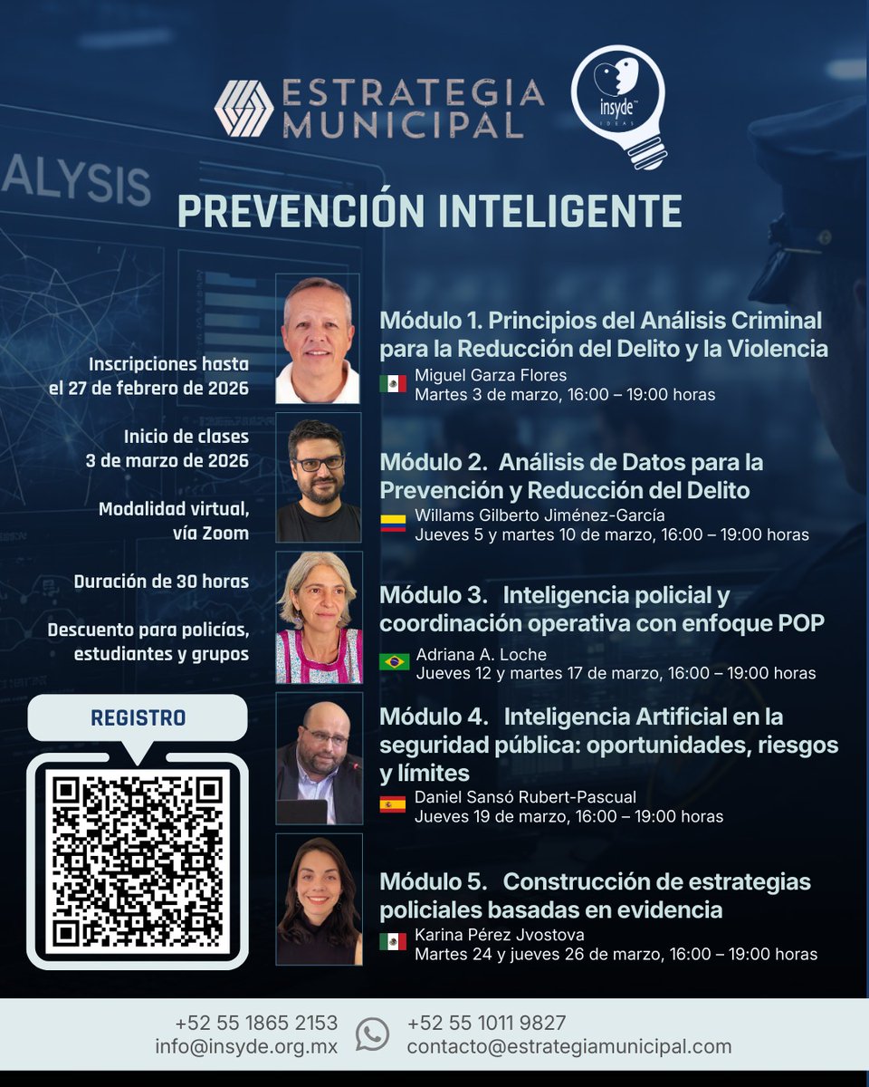 ¿Ya se inscribieron?
Prevención Inteligente es un curso para fortalecer las capacidades en el análisis de datos para la prevención, control y reducción del delito.
Inscripciones: forms.gle/5Zoyttea1sJFAy…