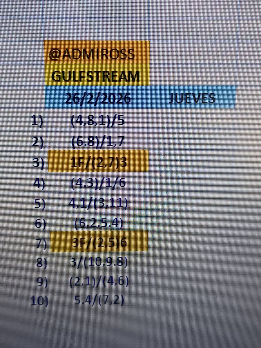 admiross's tweet photo. Marcas para el jueves gulfstream park @dmarquez57 https://t.co/FfiiKbf5Rm