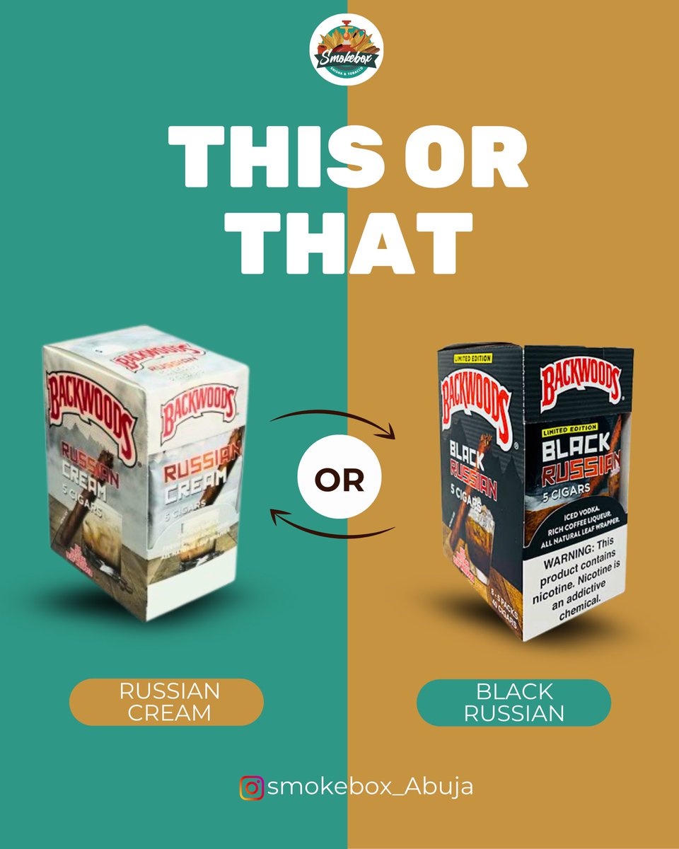 smokeboxng's tweet photo. Which oneβs your vibe?ππ¨
Russian cream or Black Russian?β¦.Drop your pick in the comments π
#thisorthat #smokebox #backwoodsbattle https://t.co/VI8qya06EM
