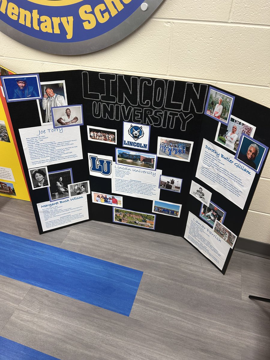 ChicagoLincoln's tweet photo. Please see attached pics below shared by our fellow @ChicagoLincoln  member and @LUBlueTigers alum, Sharon Cruse Armstead, of an @LUBlueTigers  student display featured at Sieden Prairie Elementary School in Matteson, IL where various HBCUs were being highlighted! https://t.co/kkTT67cDF3