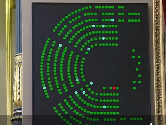 Votación Ley ayudas a las víctimas de Adamuz.
El único voto en contra (en rojo) es el de María Jesús Montero.
Andalucía no se merece una señora como esta como presidenta!