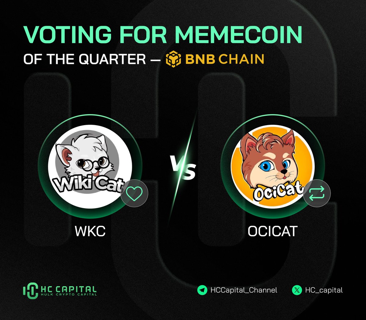 Who truly owns the #BNBChain streets this quarter? 🐾⚔️

The battle for the "Memecoin of the Quarter" is reaching a fever pitch!  Which army has the strongest diamond hands? 🚀📈

🔥 THE ULTIMATE COMMUNITY VOTE:

1️⃣ Like ❤️ for $WKC - <a href="/wikicatcoin/">Wiki Cat</a> 
2️⃣ Retweet 🔄 for $OCICAT -