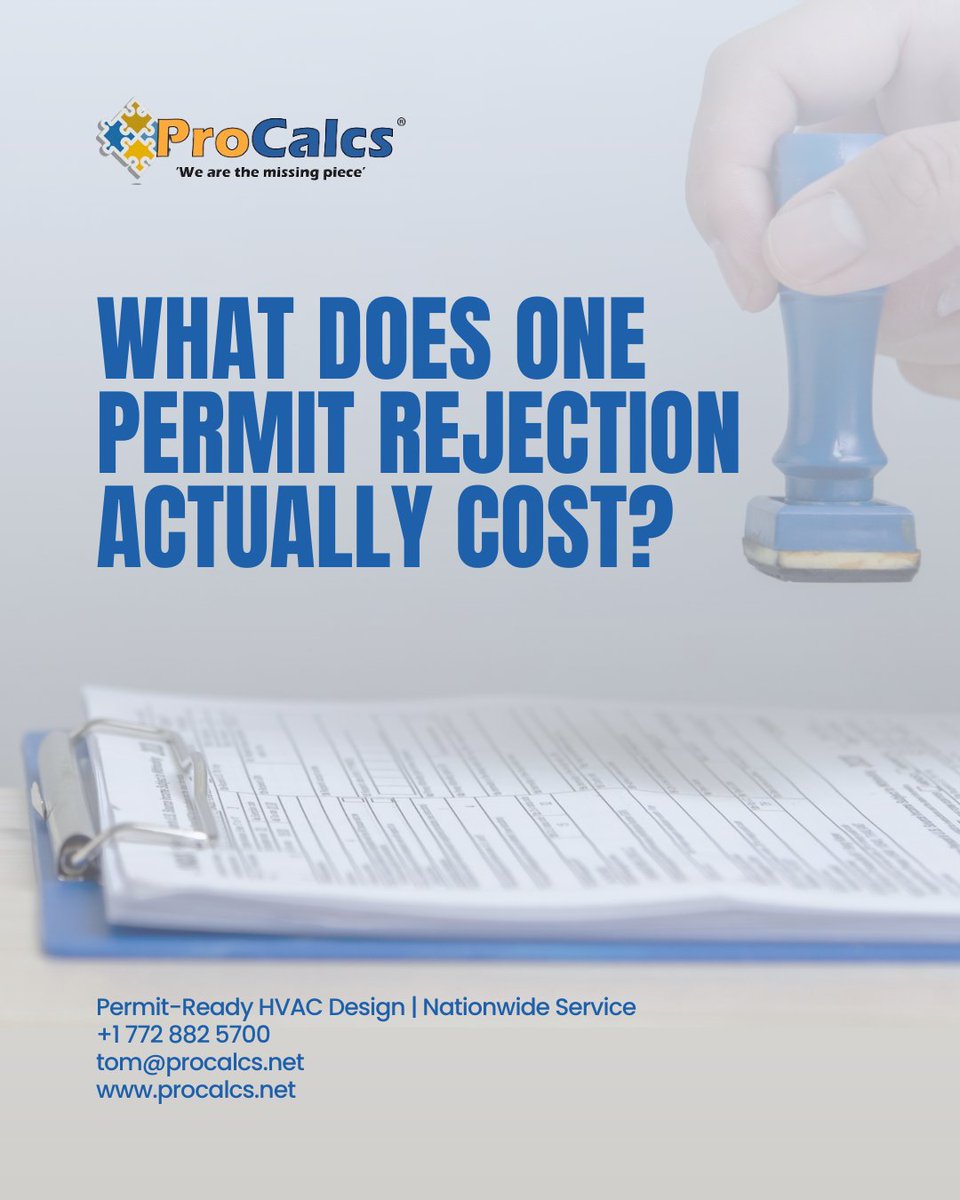 procalcs's tweet photo. Most rejections are not major design failures. They’re incomplete documentation, missing calculations, or overlooked code details.

Make sure your next submission is designed for first-time approval.

🌐 https://t.co/b0tgEhcNeE 

#PermitDelays #HVACPermit #ProCalcs https://t.co/70LxH9WWmU