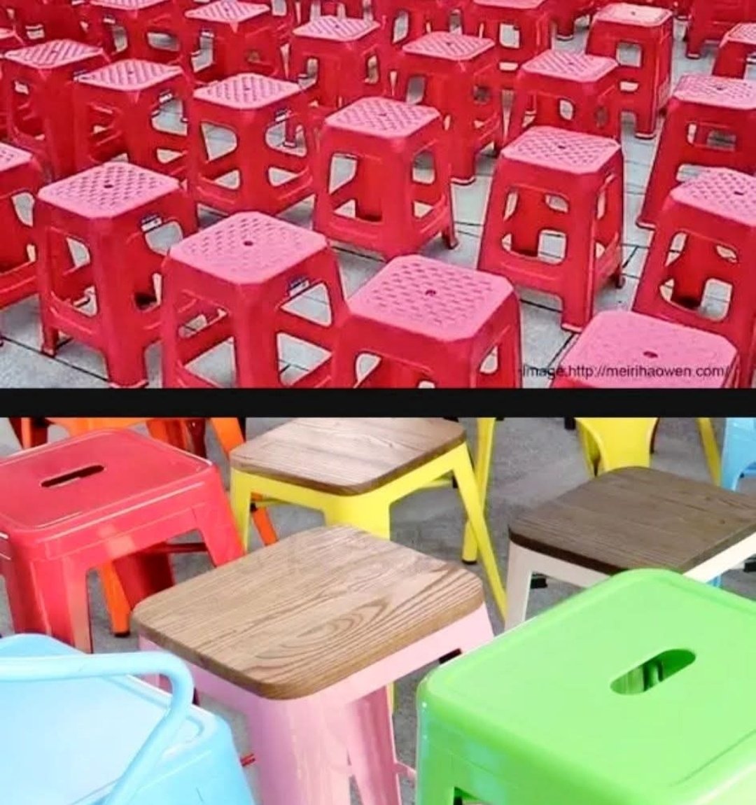 I used to wonder why there is a hole in the stools. 

Well, it turns out, these are not Fart Exhaust (to prevent from tilting your body side ways)

You can’t fart that accurately in any case!

These are there to hold the chairs and stack them properly. Another reason is due to