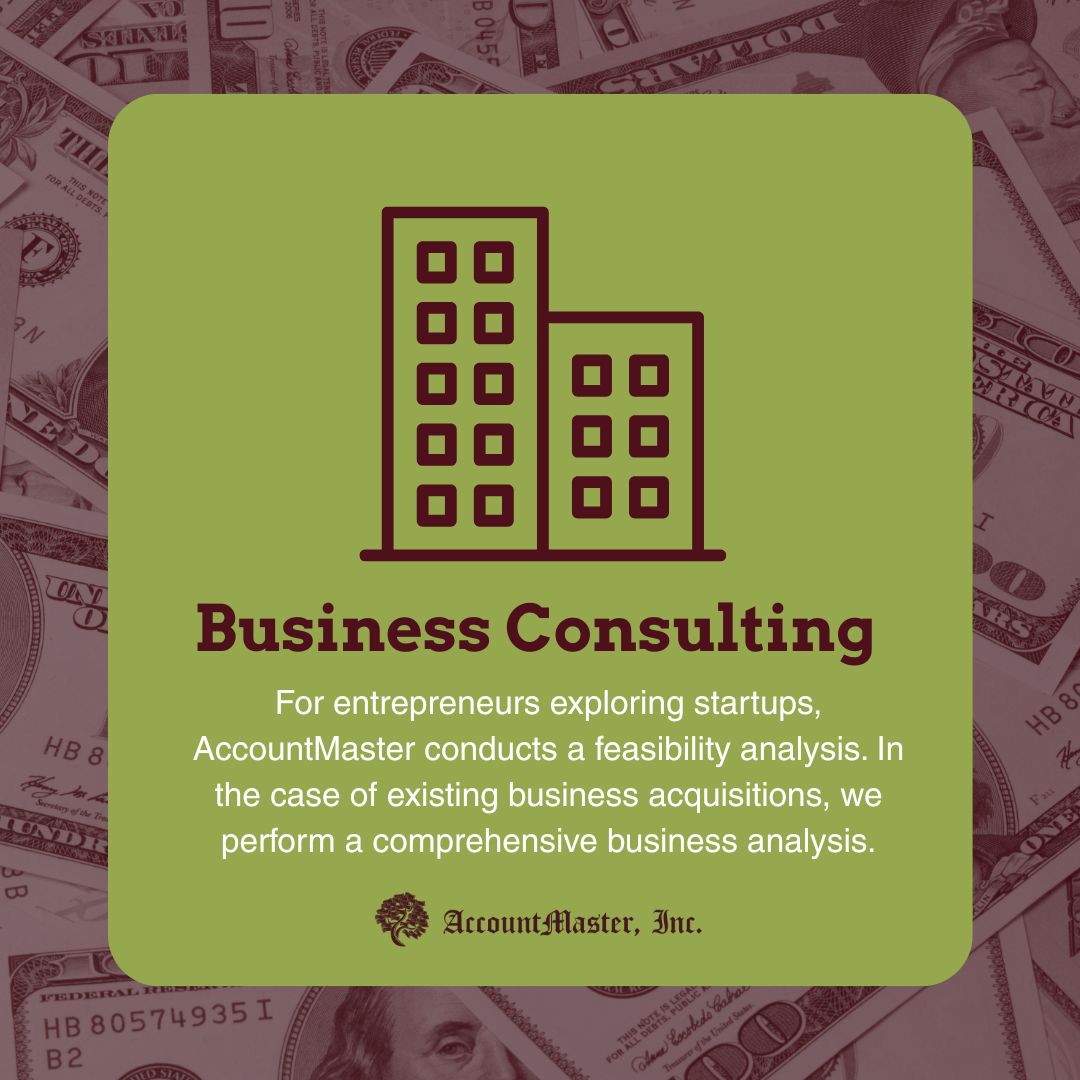 AcctMstr's tweet photo. Let our staff get you on the right track with our business consulting services. With over 25 years of experience, AccountMaster works closely with businesses, prioritizing understanding and getting to know your unique needs. 

Learn more: https://t.co/ZV0A6Vw2TF https://t.co/uLFwbz7Omf