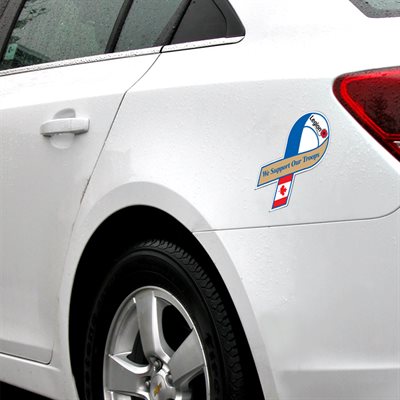 Show your Canadian pride and your support for those who serve.

This “We Support Our Troops” magnet is a simple but powerful way to visibly stand with Canada’s Veterans and military community — at home, at work, or on the road.

Every purchase through the official store of The