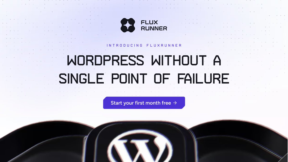 Today, we officially launch FluxRunner.

The first blockchain-powered managed WordPress hosting built for speed, reliability, and affordability—powered by the decentralized infrastructure of <a href="/RunOnFlux/">Flux I Decentralized Cloud</a>.

Here’s what you need to know. (A thread 🧵)