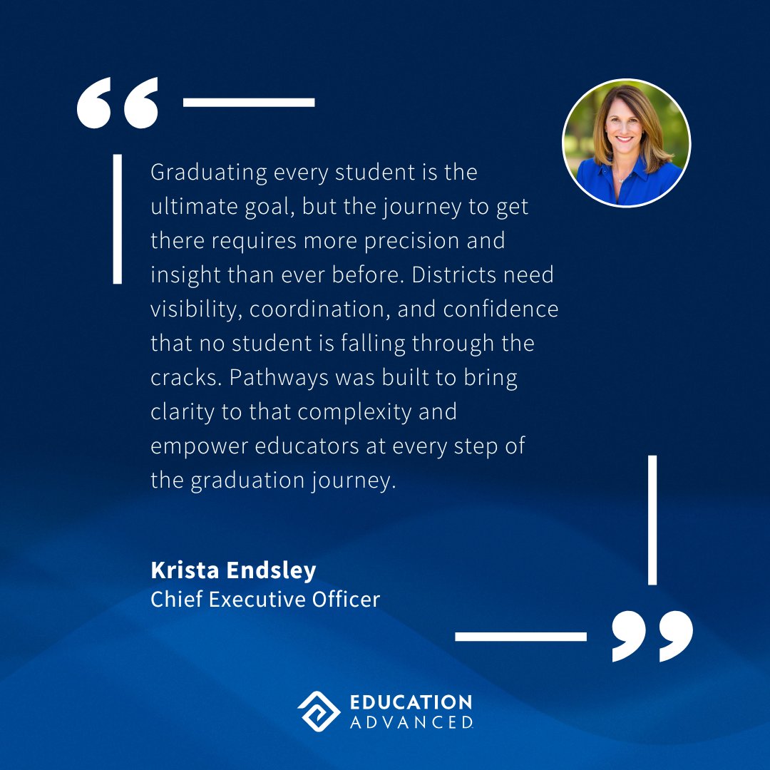 EdAdvanced's tweet photo. Graduating every student takes more coordination than ever before.

With rising graduation and CCMR demands, districts need better visibility.

We’ve expanded Pathways to help monitor progress and keep students on track to diploma and beyond.

Read how: https://t.co/KkdxAkrx6S https://t.co/coJv7yj9t8