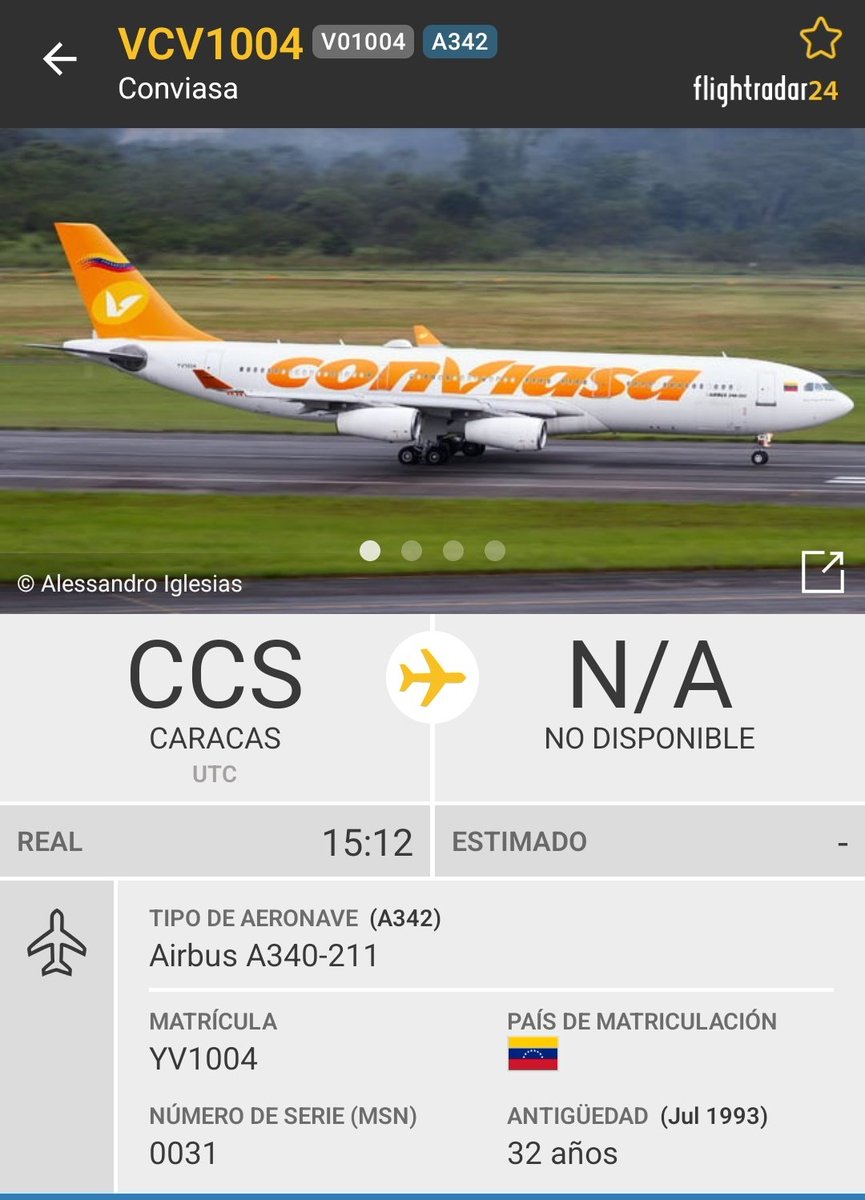 Arr3ch0's tweet photo. Avión Presidencial alternativo YV1004 también activo, parece estar haciendo una de sus acostumbrados vuelos a ninguna parte. Usualmente una vuelta sobre Venezuela de unas 3hrs. https://t.co/U9vN9rfMJR