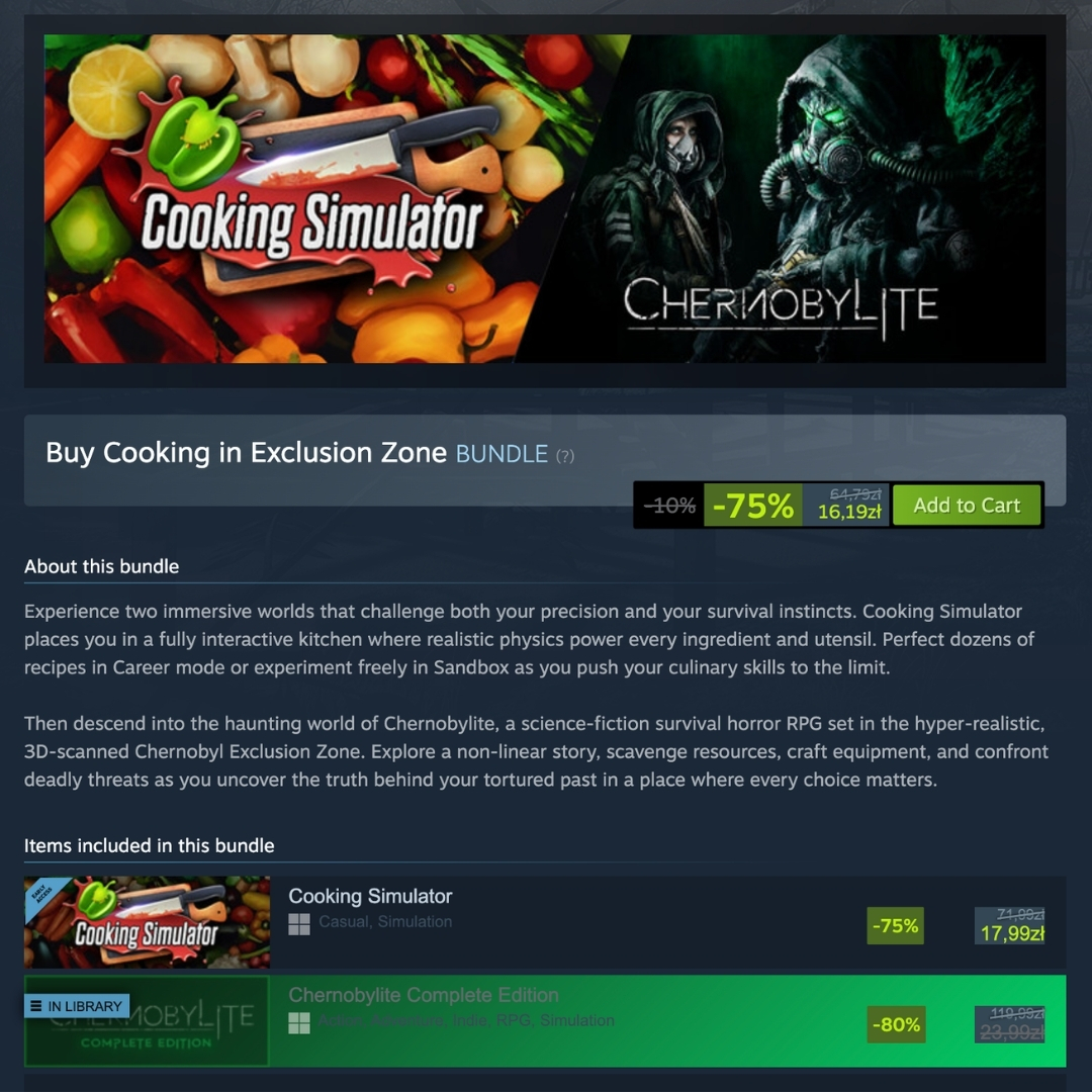 TheFarm51's tweet photo. Exploring The Zone with empty stomach isn't really a good idea... Right? 🍽️

 Thanks to our friends from @BigCheee_Studio you can now grab 'Cooking in Exclusion Zone' bundle on #Steam with Chernobylite &amp; Cooking Simulator! 😋

Check it out here ⤵️
https://t.co/y9zkqDyDso https://t.co/weuVUQNAlZ