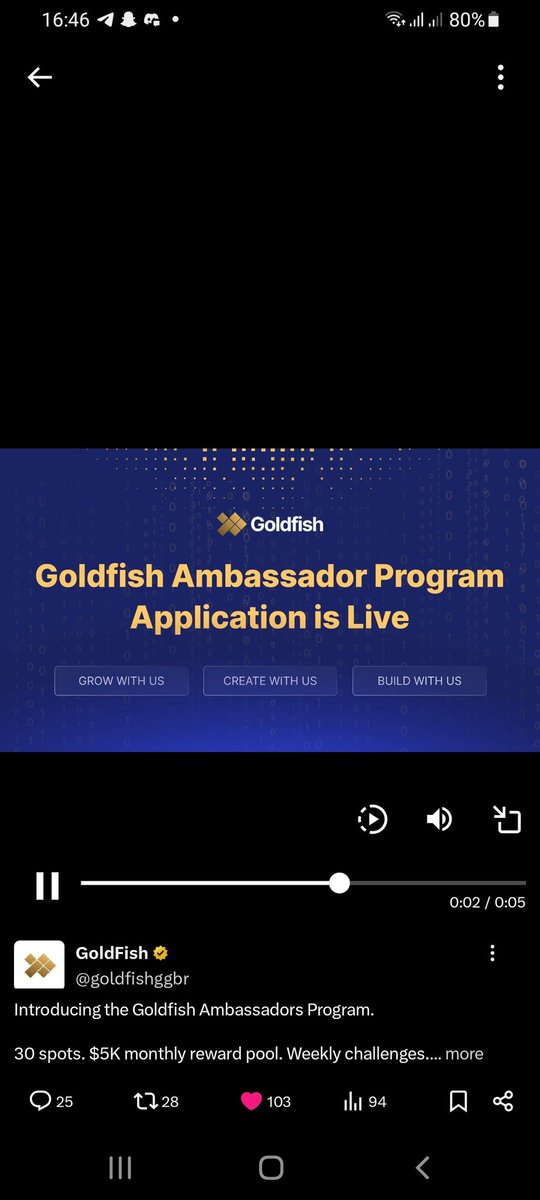 Introducing the Goldfish Ambassadors Program.

30 spots. $5K monthly reward pool. Weekly challenges.

Create content. Represent the ecosystem. Get rewarded for quality and reach.

What are you waiting just be there ....
<a href="/goldfishggbr/">GoldFish</a>