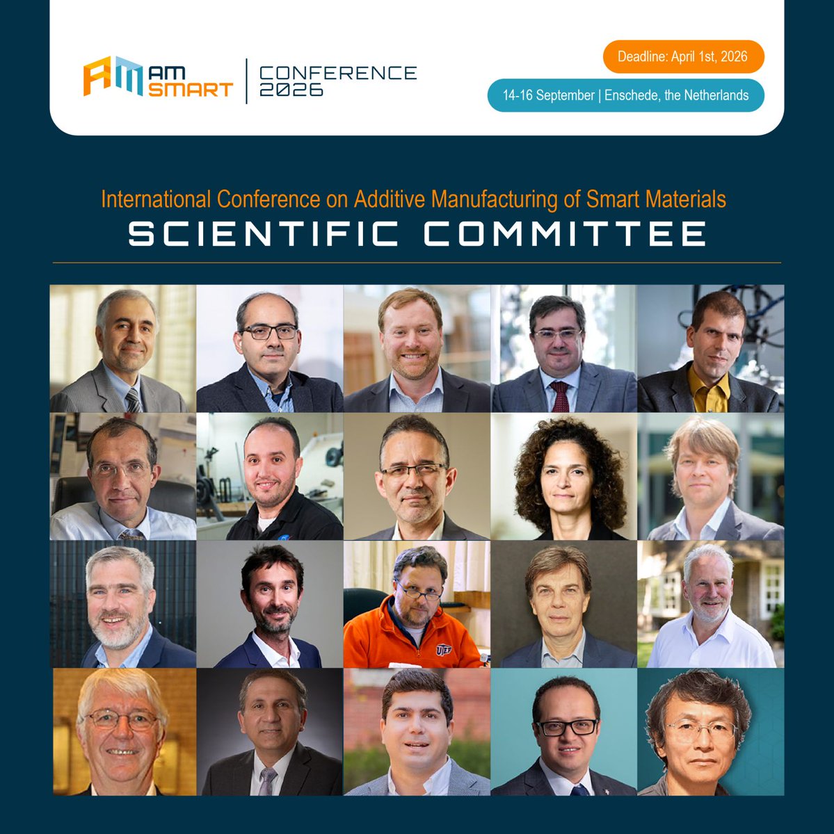 CarrenoMorelli's tweet photo. Honored to be part of the 1st International Conference on Additive Manufacturing of Smart Materials (AM-SMART 2026) to be held at the University of Twente, Netherlands, September 14-16, 2026 
https://t.co/MFegSVdqss
https://t.co/uLSydUFtaB
@hes_so @hessovalais https://t.co/nF8osYn9Og