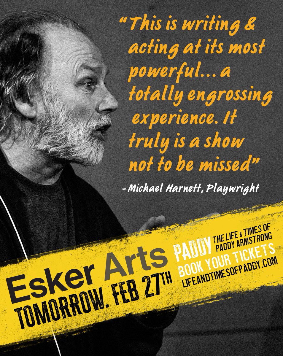 lifetimespaddy's tweet photo. "This is writing and acting at it's most powerful... a totally engrossing experience. It truly is a show not to be missed" - Michael Harnett, Playwright
Esker Arts TOMORROW. TIX 🎟️
https://t.co/yh1E6nhanH
#lifeandtimesofpaddyarmstrong #eskerarts #paddyarmstrong #GuildfordFour https://t.co/01QGSJkUf0