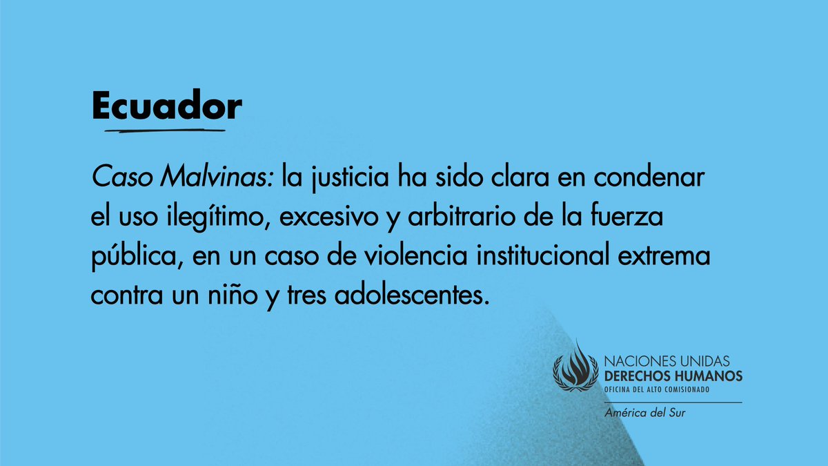 #Ecuador 🇪🇨

#LasMalvinas Sentencia que declaró culpables a 16 militares por la desaparición de cuatro menores de edad es un “paso significativo” contra la impunidad, aseguró el Representante de <a href="/ONU_derechos/">ONU Derechos Humanos - América del Sur</a> Jan Jarab.

Comunicado✍️ acnudh.org/ecuador-senten…