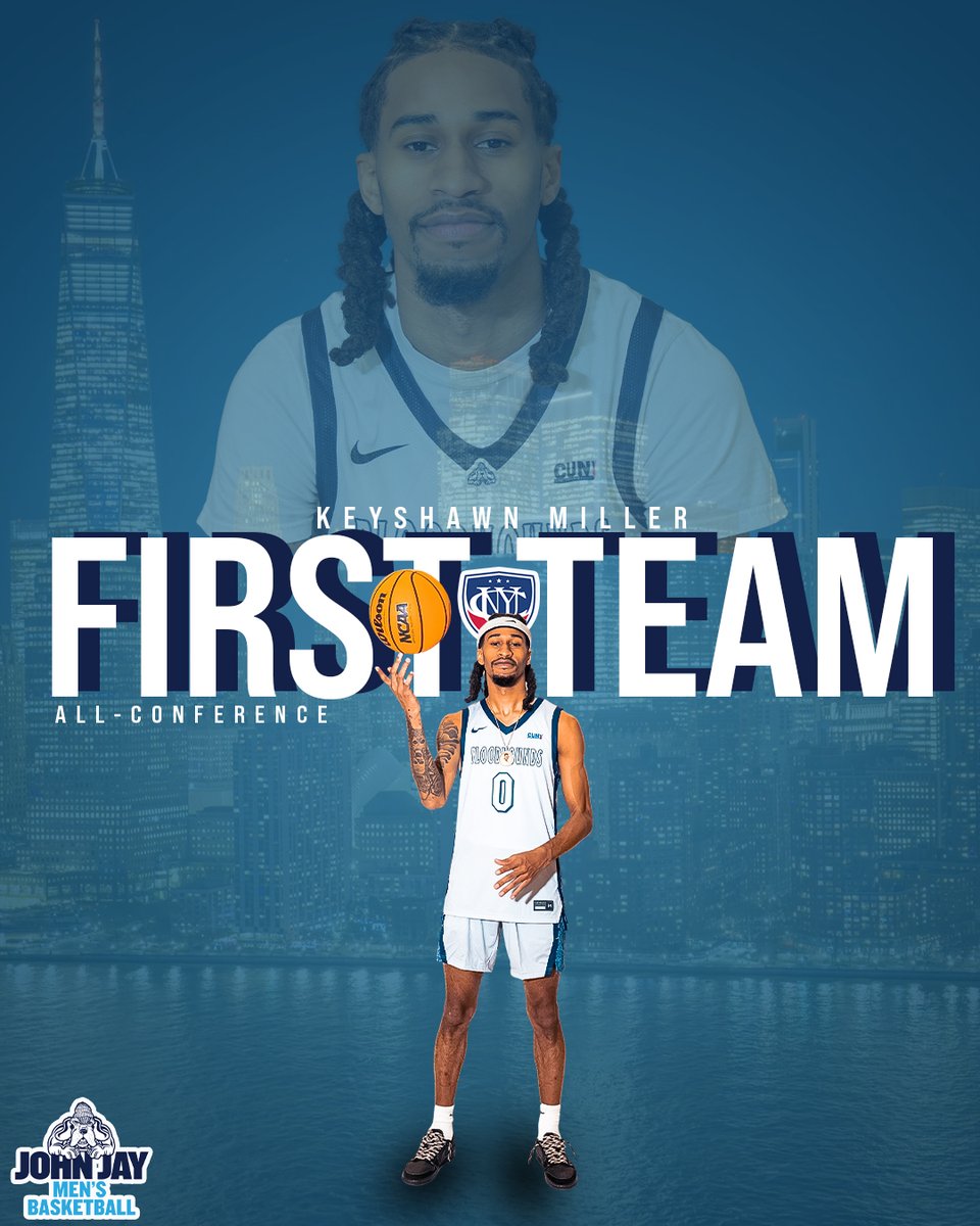 JJayAthletics's tweet photo. Congratulations to @JJCMBasketball Keyshawn Miller for being named to the @CUNYAC First Team while teammate Jamir Stewart was tabbed to the Second Team. 

Joining Miller and Stewart was Adrian Kopec, named to the Sportsmanship Team! 

#GoBloodhounds | #BloodhoundNation | #cunyac https://t.co/VRjQ3ziGWM