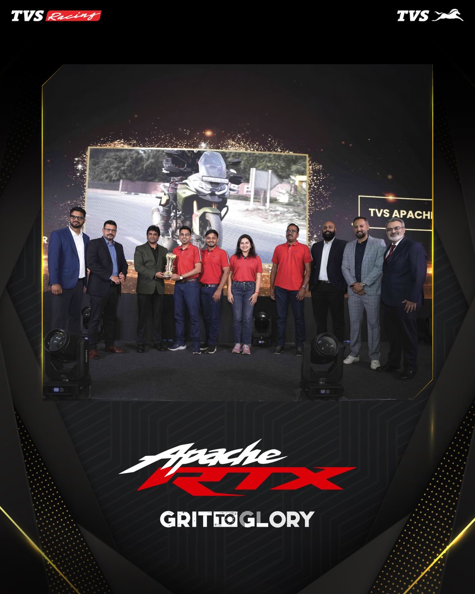 TVSApacheSeries's tweet photo. There is nothing more rewarding than grit.
TVS Apache RTX is crowned Motorcycle of the Year at the Acer Faster Awards 2026!
This victory is a testament to the incredible engineering and teamwork that keeps us setting the pace.
#TVSMotorCompany #TVSRacing #ApacheRTX #GritToGlory