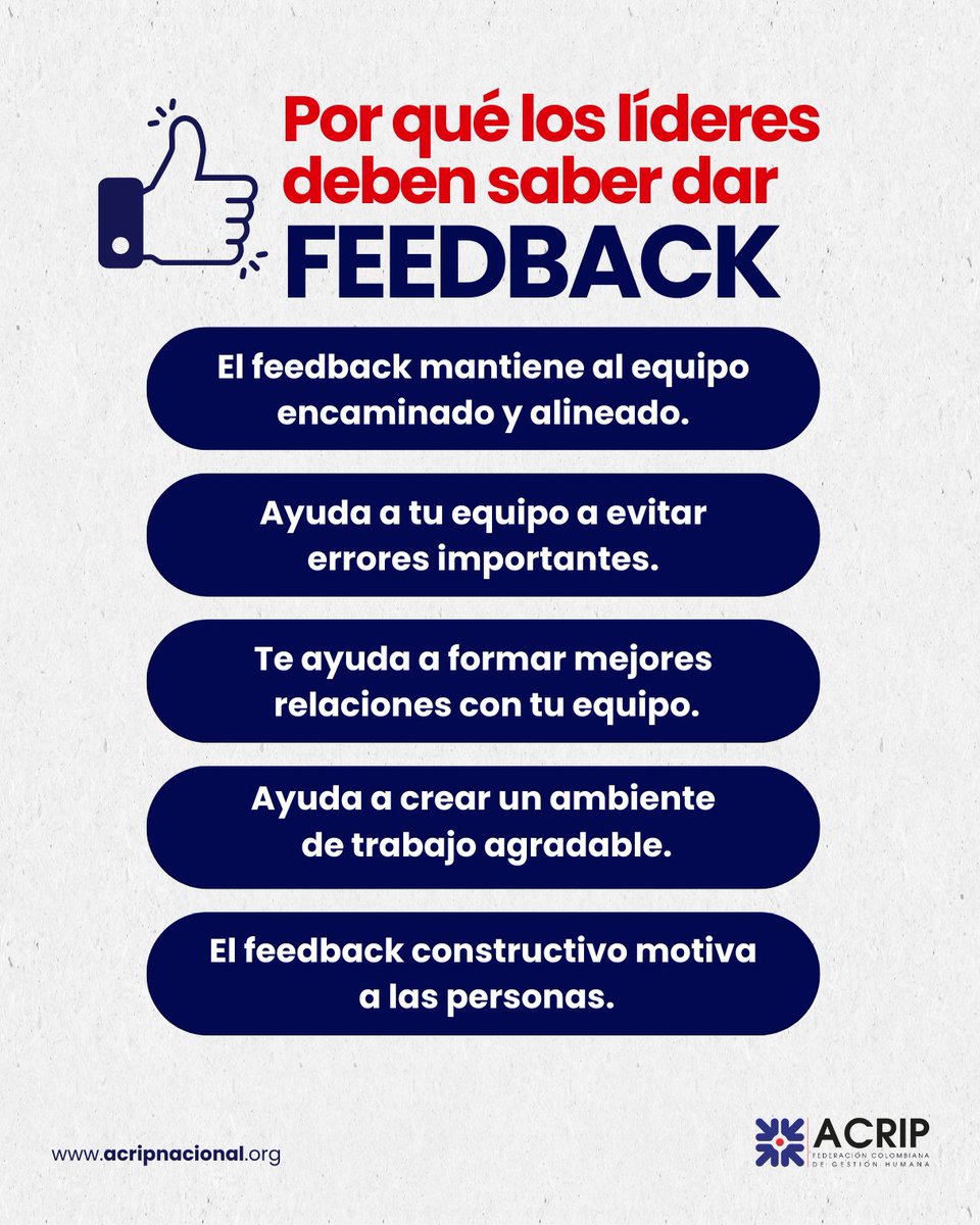 Un buen líder no solo dirige: acompaña con conversaciones que mejoran.

Saber dar feedback a tiempo, con claridad y respeto, reduce errores, fortalece la confianza y acelera el desempeño del equipo.

acripnacional.org