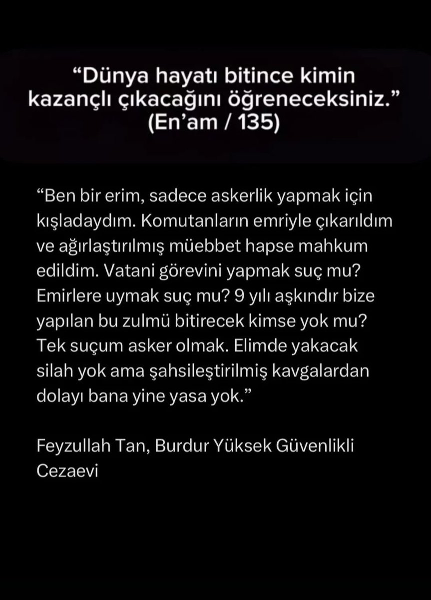 Cezaevi’nde bir Er’in ricası. Sesimi duyun duyurun…<a href="/ikalin1/">İbrahim Kalın</a> <a href="/AvOzlemZengin/">Av. Özlem Zengin 🇹🇷</a> 
#Ramadan2026 #Ramadan