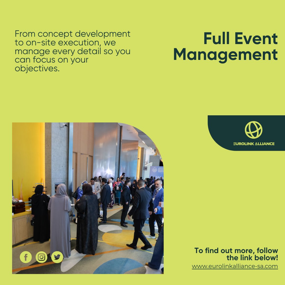 EurolinkAll's tweet photo. As we head into the weekend — a thought:
Full Event Management means every detail is handled, from concept to execution.
International standards. Local expertise.
Let’s connect.
https://t.co/ACHyThq94y

#EurolinkAlliance #SaudiHealthcare #MedicalEvents https://t.co/I3dv7Lz6Kg