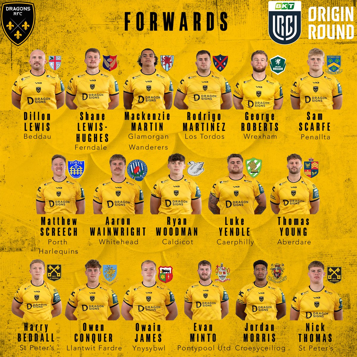 dragonsrfc's tweet photo. 🏉 𝗢𝗥𝗜𝗚𝗜𝗡 𝗥𝗢𝗨𝗡𝗗 | Your full Dragons RFC squad and all their home clubs as we celebrate @URCOfficial's Origin Round this weekend against Benetton.🐉

#WeAreGwentRugby #OriginRound https://t.co/dtqB32SxAs