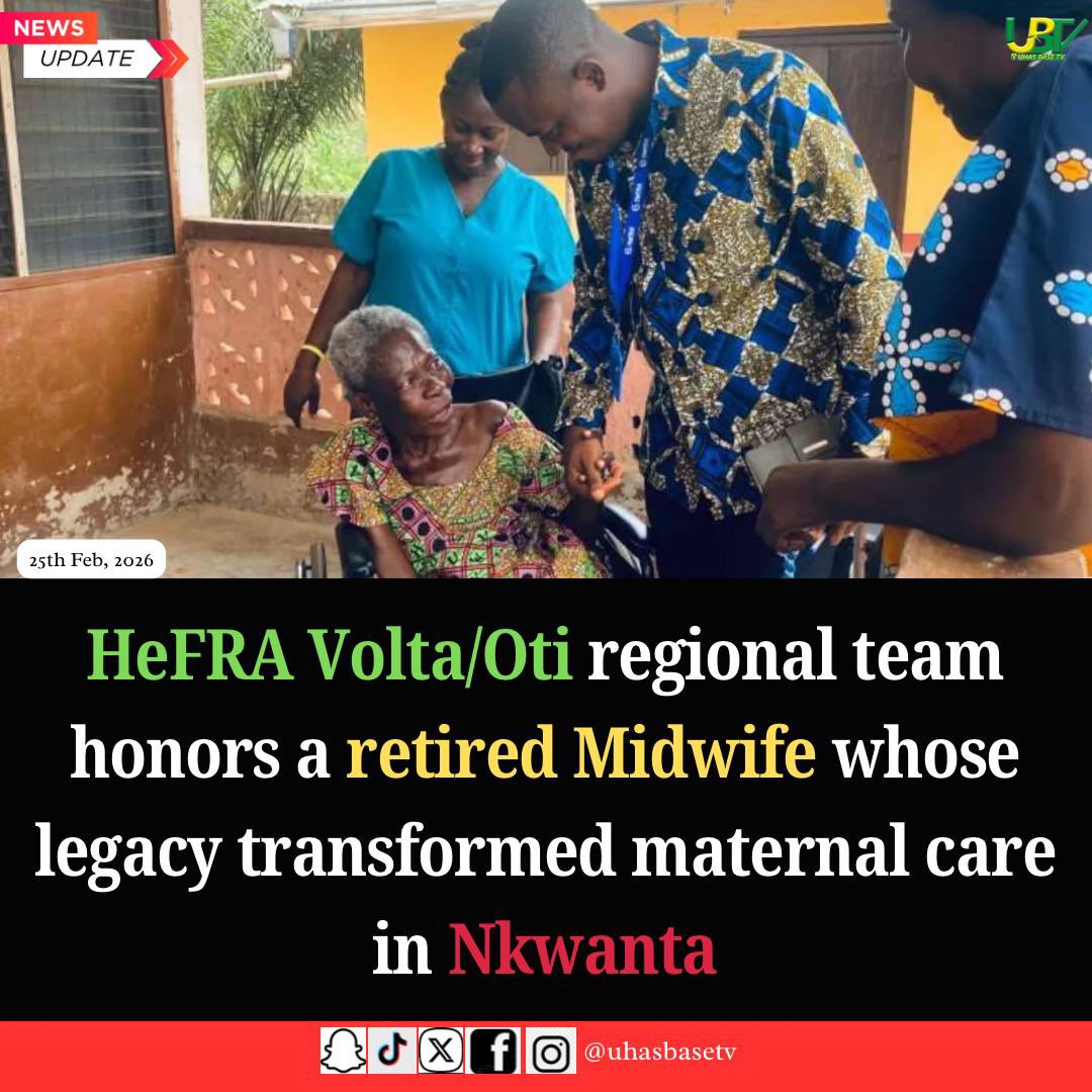 uhasbasetv's tweet photo. HeFRA Volta/Oti regional team honors a retired Midwife whose legacy transformed maternal care in Nkwanta! 🎉👏 Salute to dedication &amp; service that changed lives. #HeFRA #MaternalCare #Nkwanta #HealthcareHeroes https://t.co/VgRp7t4MBu