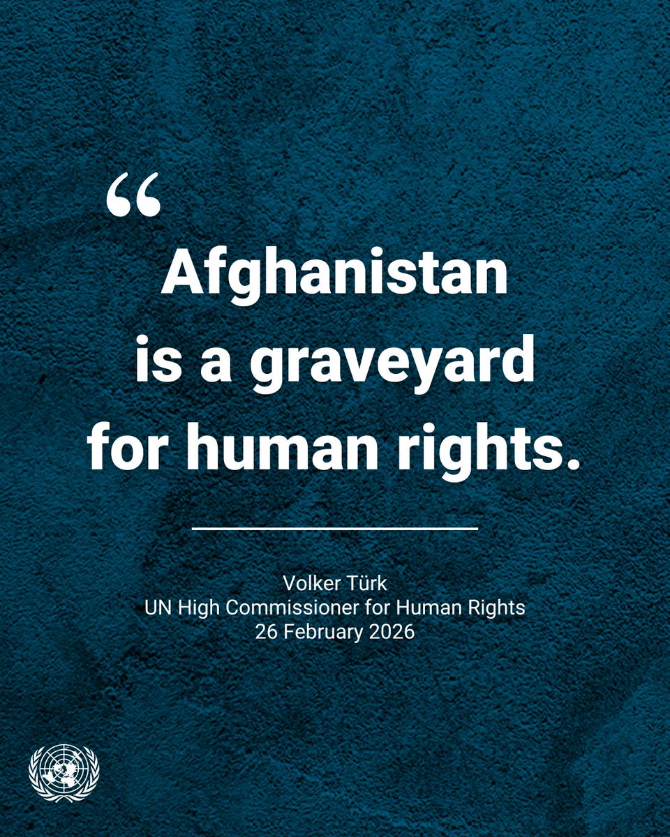 “Afghanistan’s women and girls face extreme gender-based discrimination and oppression that amounts to persecution.

The system of segregation is reminiscent of apartheid, based on gender rather than race.”

— <a href="/UNHumanRights/">UN Human Rights</a> chief <a href="/volker_turk/">Volker Türk</a> 

ohchr.org/en/statements-…