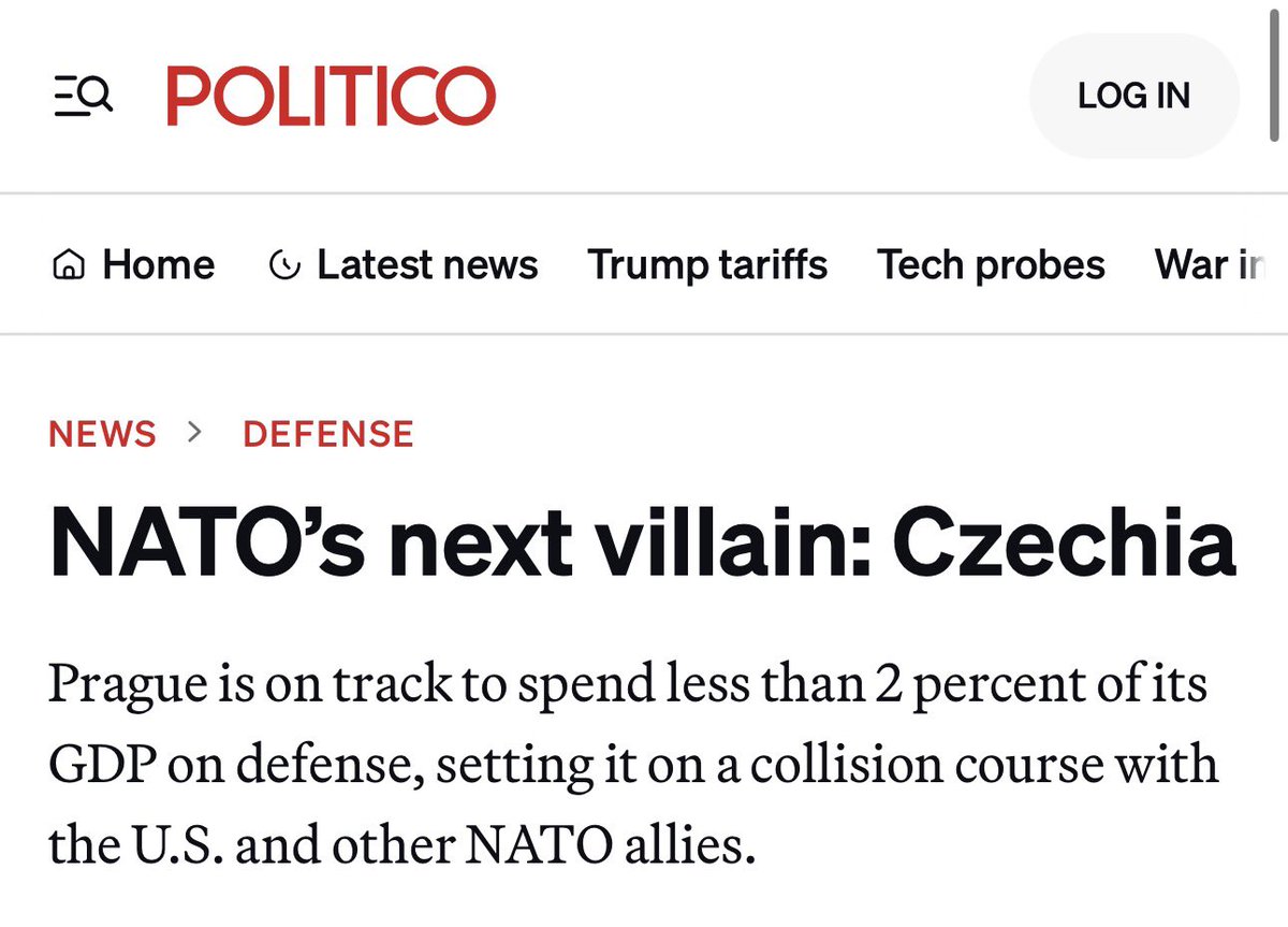 Nejvýznamnější evropské médium POLITICO Europe natvrdo popisuje Česko jako černého pasažéra evropské obrany, jehož vláda lže o obranných výdajích.

V článku vysvětluju, že se ty největší akviziční programy armády zamrazí a zpomalí. Takže pokud Rusko za 2-3 roky zaútočí na naše