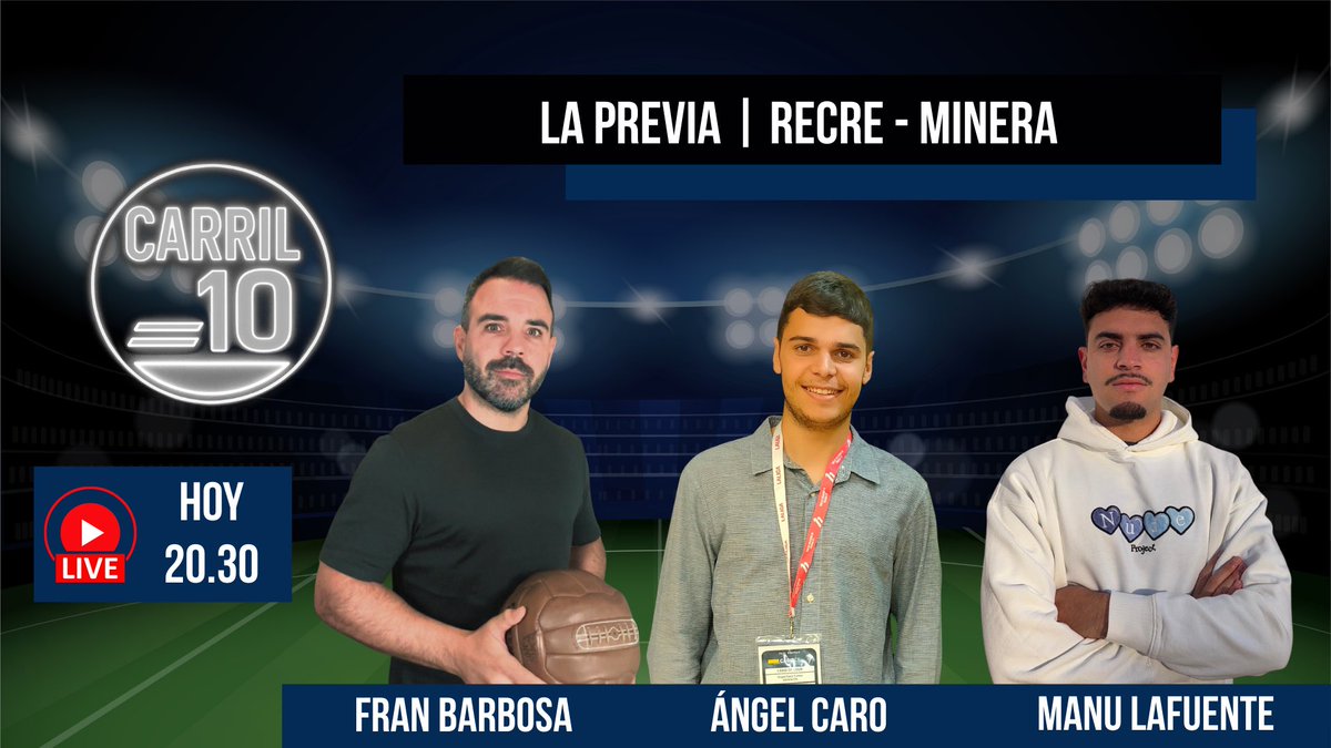 No hay descanso, esto no para

A las 20.30, crónica y previa. Pasamos del Águilas a la Minera

Con <a href="/Lafuente_manu/">Manuel Lafuente Osuna</a> y <a href="/angelcarotorres/">Ángel Caro Torres</a> , que trae DATOS📊