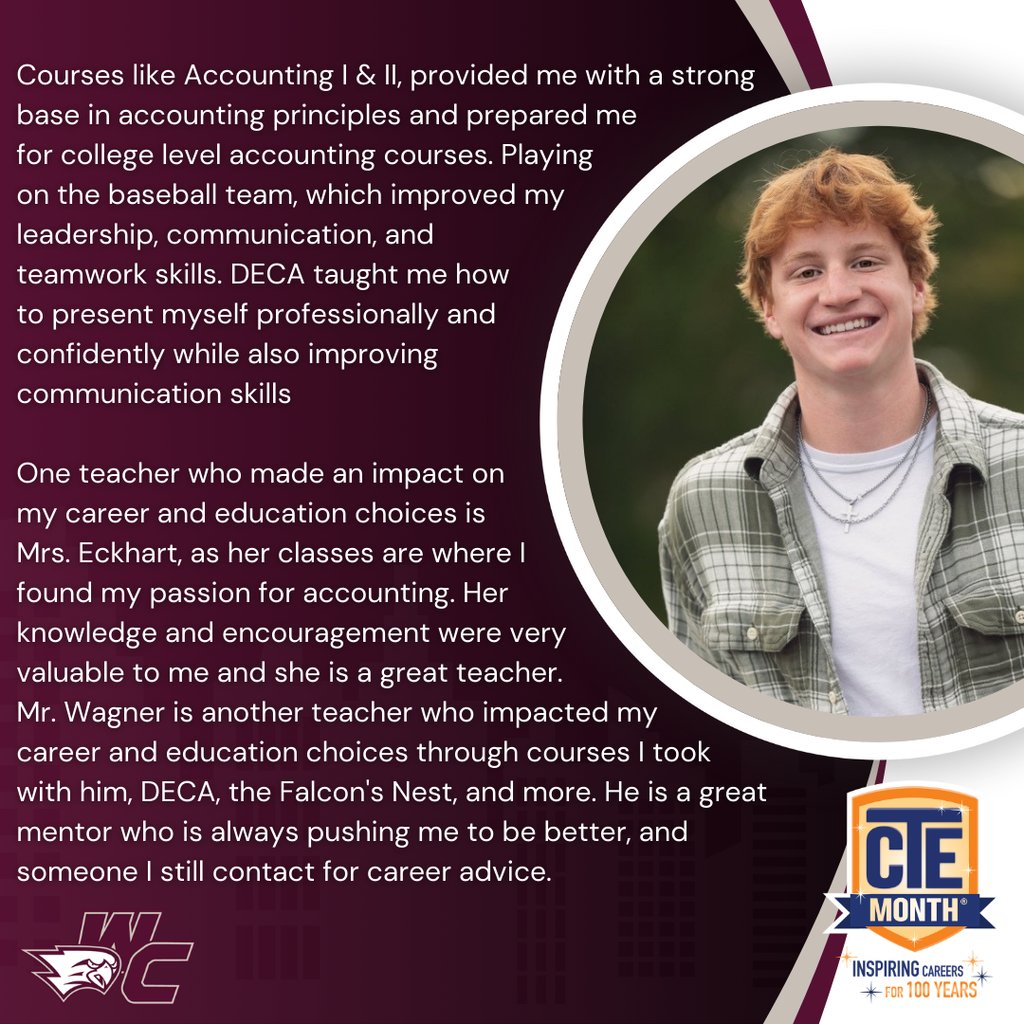 WestoshaCHS's tweet image. Meet Jack Brenton, a 2024 WCHS graduate currently attending UW-Whitewater. He is our next Alumni Spotlight for #CTEMonth! During his time at WCHS, he was active in student organizations, played baseball, and took a variety of courses in our Business &amp;amp; Marketing Department!