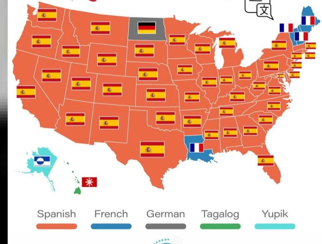 Second Most Spoken Language in Each U.S. State 🇺🇸🗣️

🇺🇸 Alabama — 🇪🇸 Spanish
🇺🇸 Alaska —  Yupik
🇺🇸 Arizona — 🇪🇸 Spanish
🇺🇸 Arkansas — 🇪🇸 Spanish
🇺🇸 California — 🇪🇸 Spanish
🇺🇸 Colorado — 🇪🇸 Spanish
🇺🇸 Connecticut — 🇪🇸 Spanish
🇺🇸 Delaware — 🇪🇸 Spanish
🇺🇸 Florida — 🇪🇸 Spanish
🇺🇸