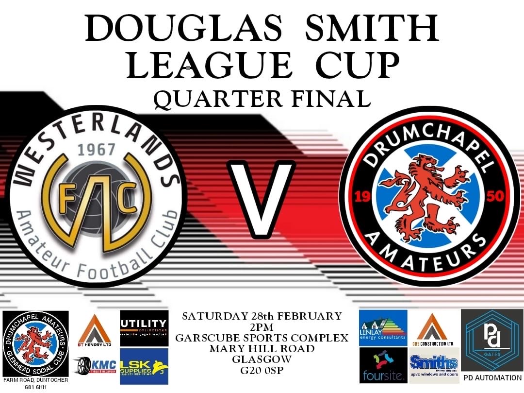 The Drum will make the short journey to Garscube Sports Complex this Saturday to take on Westerlands in the 1/4 final of the Douglas Smith League Cup.
Good luck Lads.
🇾🇪Mon The Drum🇾🇪