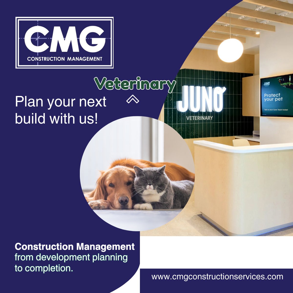 inc_cmg's tweet photo. CMG is proud to support Juno Veterinary's growth by delivering #animalclinics built around #pets &amp; the people who love them. See how CMG is modernizing #veterinary spaces that keeps urgent &amp; primary care welcoming &amp; running smoothly.  https://t.co/Jx1icJvZJ0
#TorontoConstruction https://t.co/zolhU0lu4r