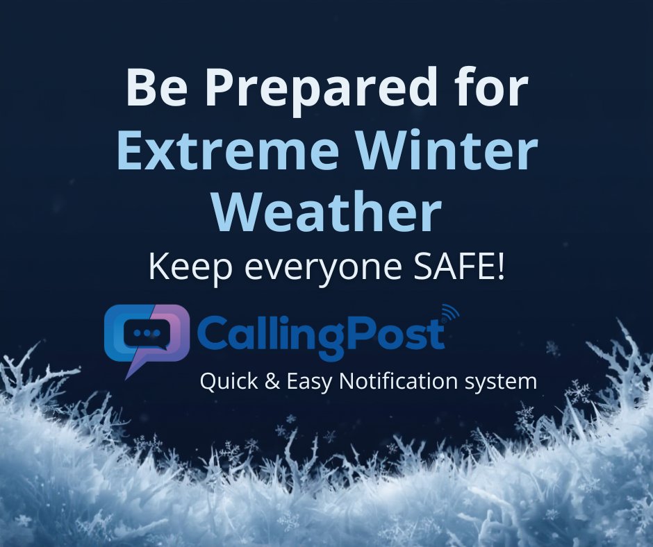 CallingPost's tweet photo. 📢Notify ALL your members in a few minutes! ❄️⛈️🚨Keep your people SAFE! ☎️📧📲 

#WinterSafety #EmergencyNotification #WeatherAlert #StaySafe #ExtremeWeather #CommunitySafety #SafetyFirst #WeatherPreparedness #NotificationSystem #CallingPost https://t.co/g9DLn96bKi